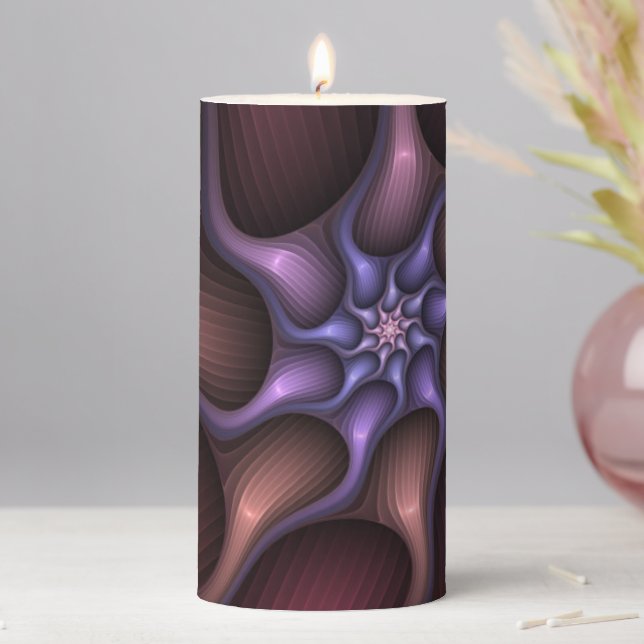 Magical Shiny Abstract Striped Colorful Fractal Pillar Candle (In Situ)