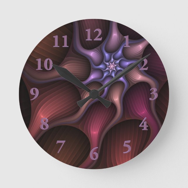 Magical Shiny Abstract Striped Colorful Fractal Round Clock (Front)