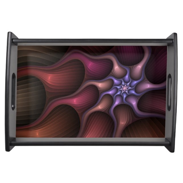 Magical Shiny Abstract Striped Colorful Fractal Serving Tray (Front)