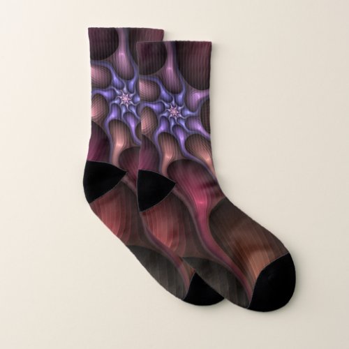 Magical Shiny Abstract Striped Colorful Fractal Socks