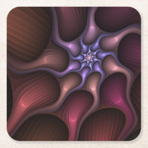 Magical Shiny Abstract Striped Colorful Fractal Square Paper Coaster
