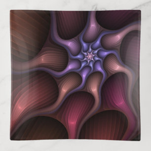 Magical Shiny Abstract Striped Colorful Fractal Trinket Tray