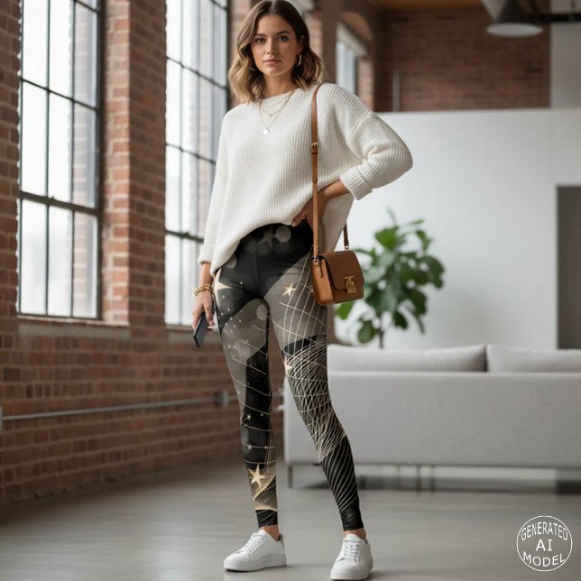  Magical Shiny Gold Stars & Bokeh Lights Leggings (Creator Uploaded)