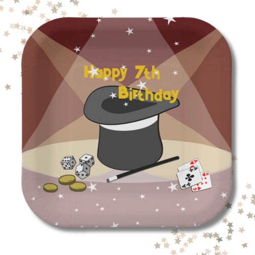 Magical Show Happy 7th Birthday Kids Party Square  Paper Plates