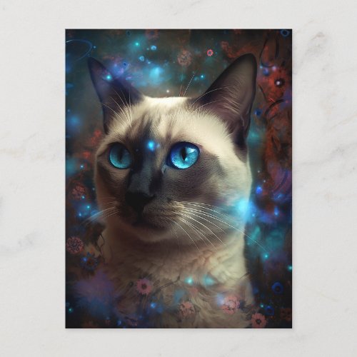 Magical Siamese Cat Whimsical Fantasy Art Postcard