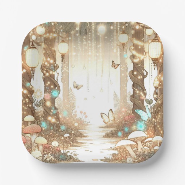 Magical Simple Enchanted Forest Baby Shower Paper Plates (Front)
