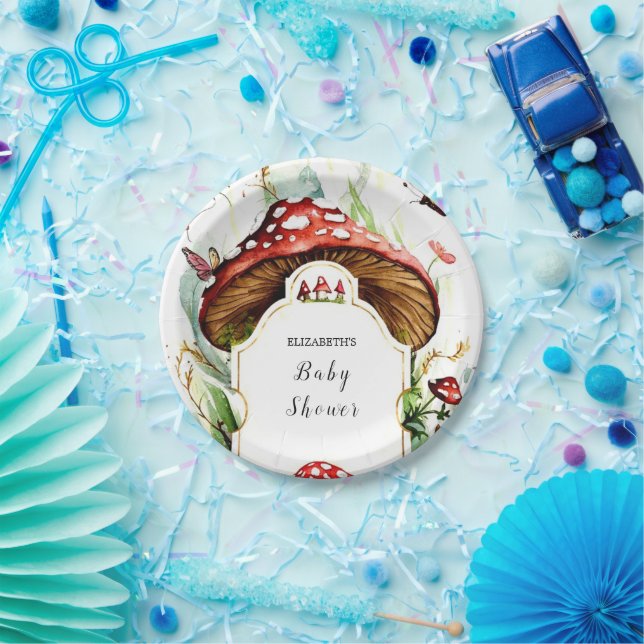 Magical Simple Mushroom Baby Shower Paper Plates (Party)
