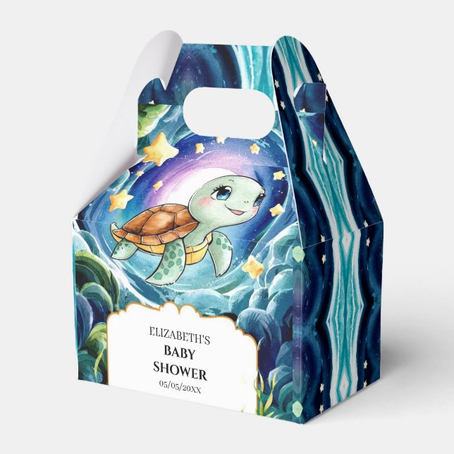 Magical Simple Sea Turtle Baby Shower Favor Boxes (Front Side)