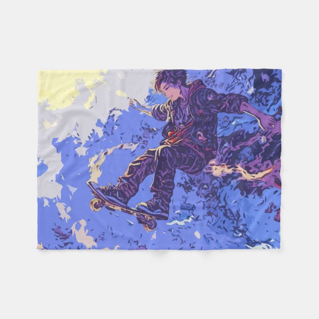 Magical Skateboard Ride - Skateboarder Fleece Blanket (Front (Horizontal))
