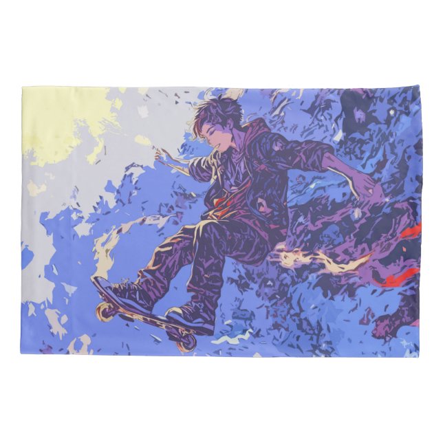 Magical Skateboard Ride - Skateboarder Pillow Case (Back)