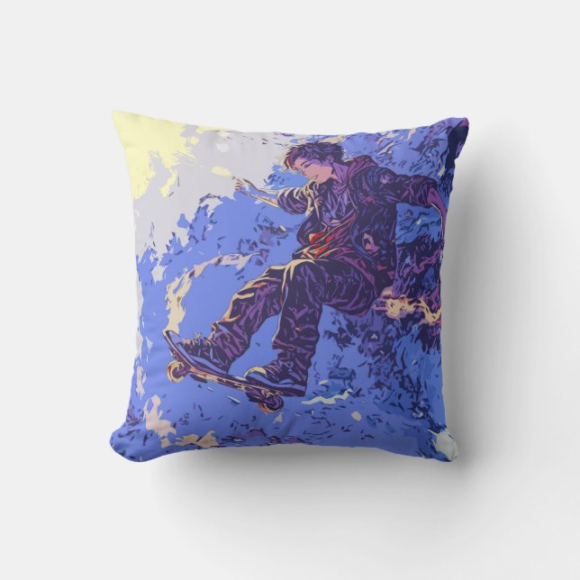 Magical Skateboard Ride - Skateboarder Throw Pillow (Front)