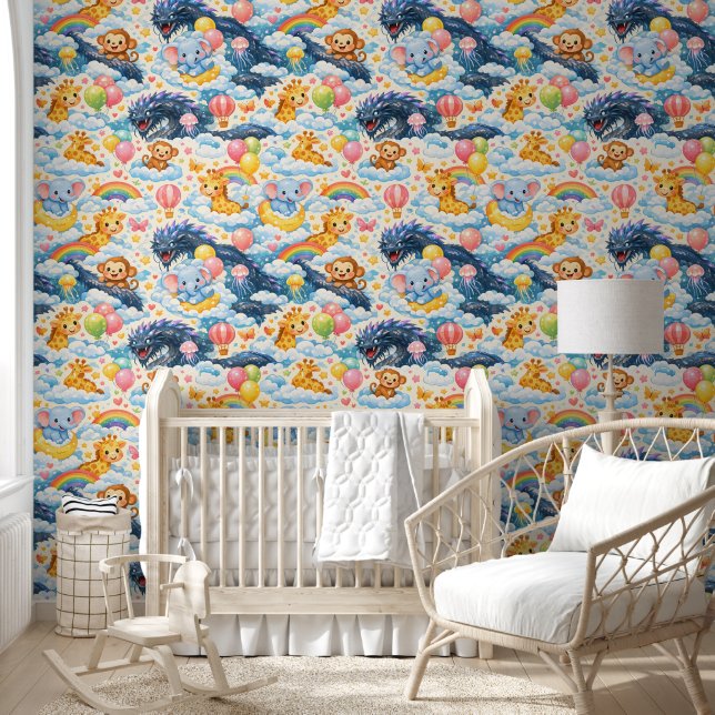 Magical sky friends wallpaper, cute animals dragon wallpaper  (Kids)