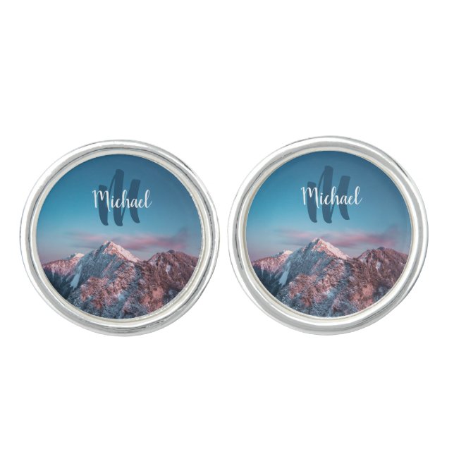 Magical sky monogram mountain Storžič Slovenia Cufflinks (Front)