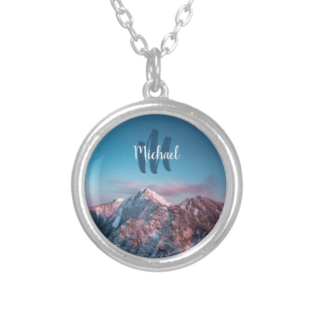 Magical sky monogram mountain Storžič Slovenia Silver Plated Necklace (Front)