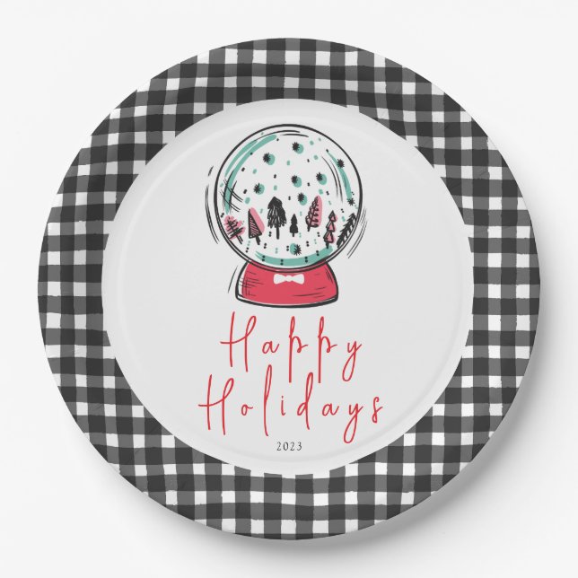 Magical Snow Globe Christmas Party Paper Plates (Front)