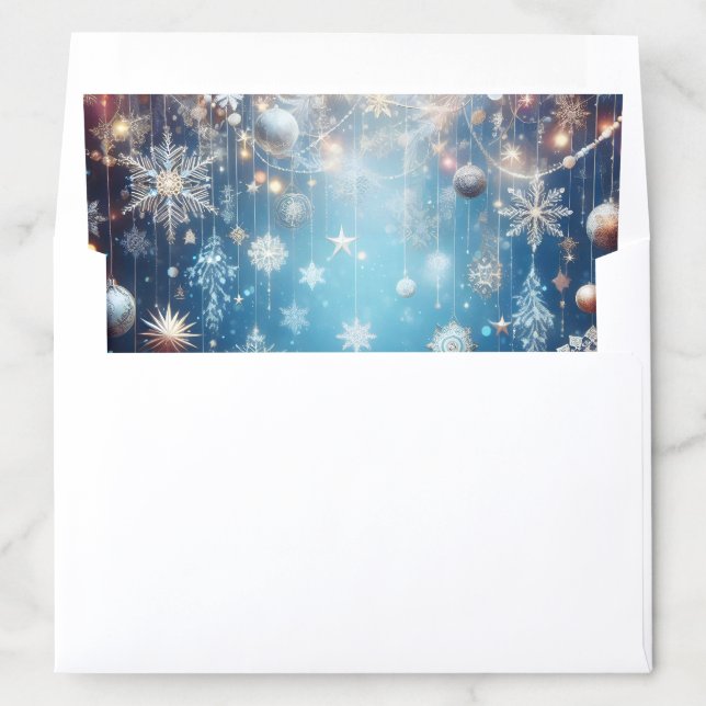 Magical Snowflakes Christmas Decor on Winter Blue Envelope Liner (In Envelope)