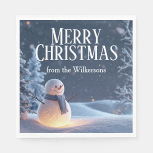 Magical Snowman on a Winter Night Custom Name Xmas Napkins