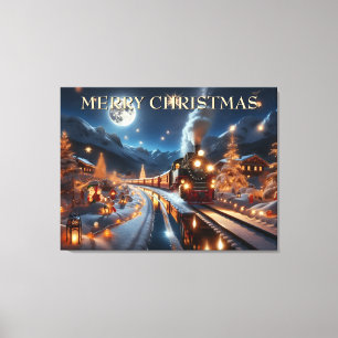 Magical Snowy Christmas Train Winter Scene Canvas Print