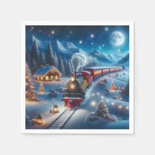 Magical Snowy Christmas Train Winter Scene Napkins