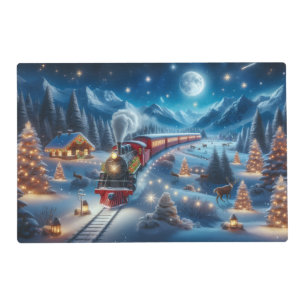 Magical Snowy Christmas Train Winter Scene Placemat