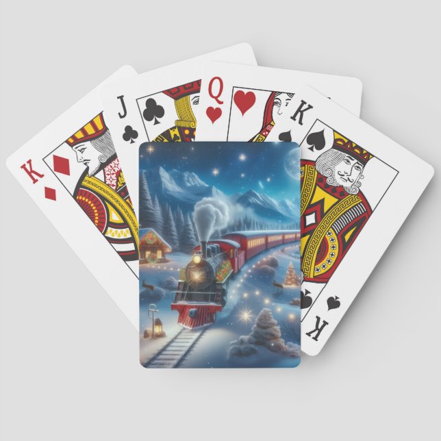 Magical Snowy Christmas Train Winter Scene Poker Cards (Back)
