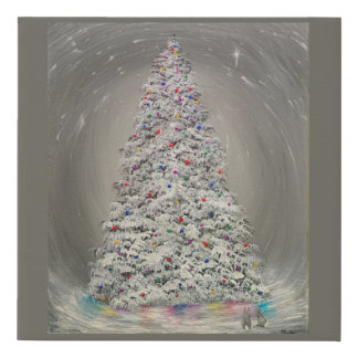 Magical Snowy Christmas Tree with Bunnies Faux Canvas Print