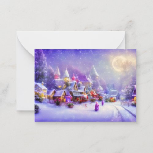 Magical snowy village budget mini Christmas Note Card