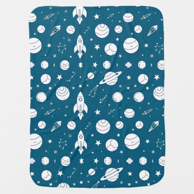 🚀🌠 Magical Space Blue Nursery Decor 🌌✨ Baby Blanket (Front)