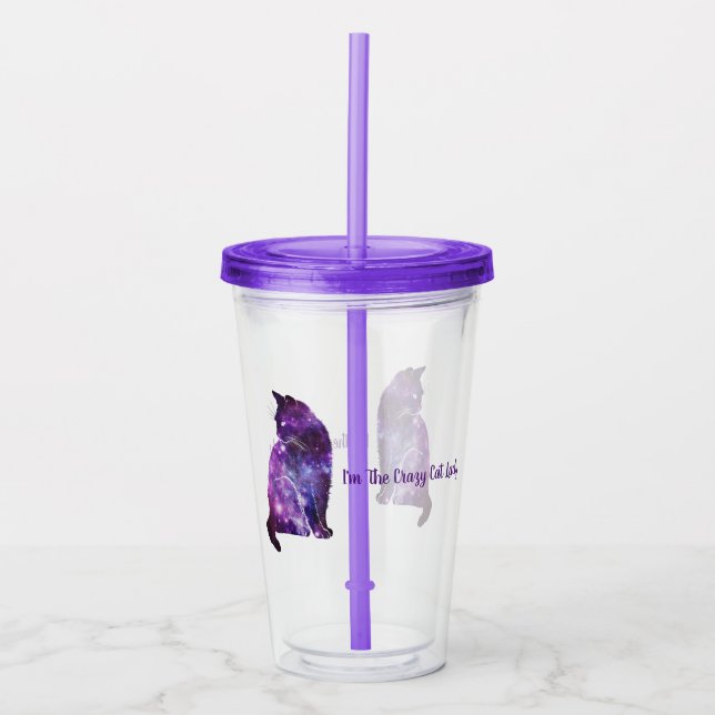 Magical Space Nebula Cat, Crazy Cat Lady Acrylic Tumbler (Front)