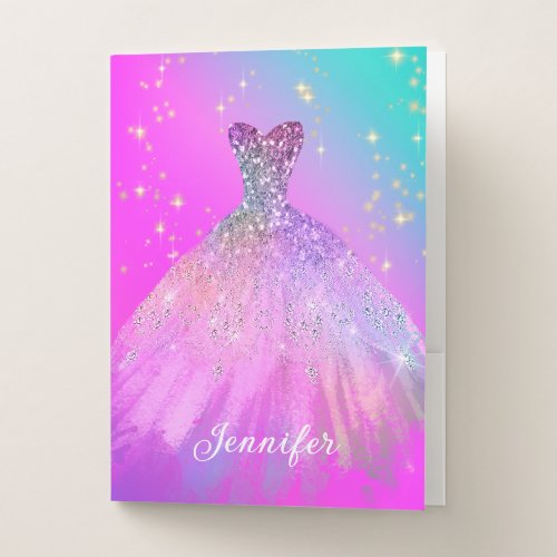 Magical Sparkle Glitter Dress Pocket Folder