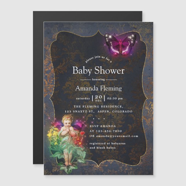 Magical Sparkling Fairy Vintage Baby Shower Magnetic Invitation (Front/Back)