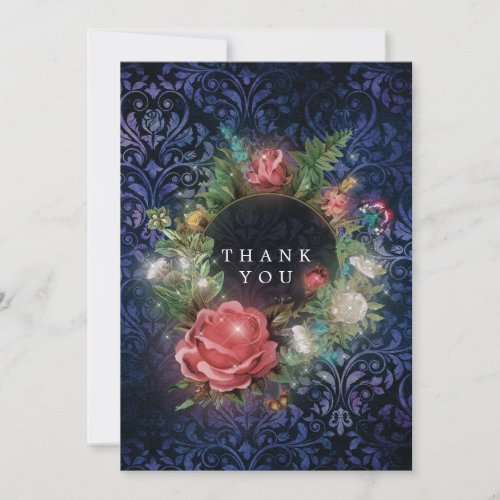 Magical Sparkling Floral Vintage Baby Shower Thank You Card
