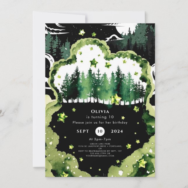 Magical Sparkling Woodland Birthday Invitation (Front)