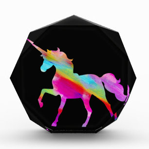Magical sparkly rainbow prancing unicorn acrylic award