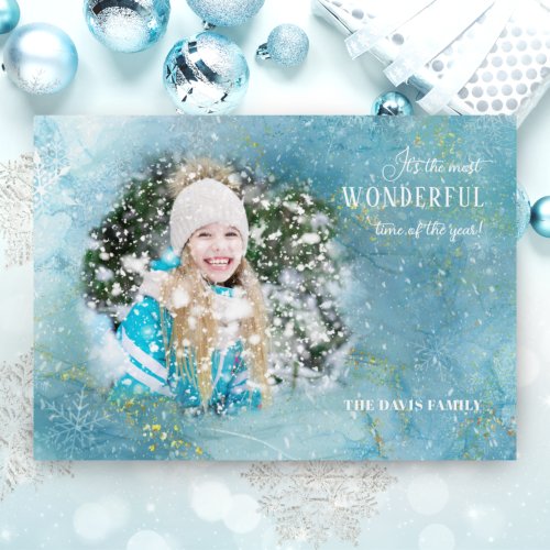 Magical Sparkly Winter Snow Photo Tri_Fold Holiday Card