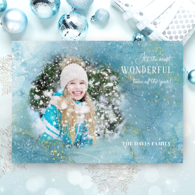Magical Sparkly Winter Snow Photo Tri-Fold Holiday Card (Creator Uploaded)