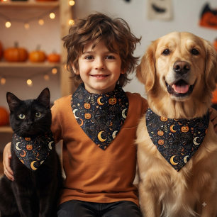 Magical Spooky Black Cat and Moon Pets & Kids Bandana