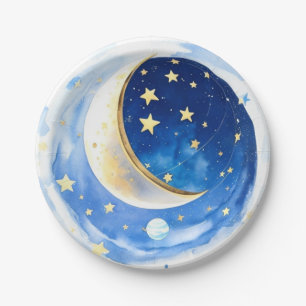 Magical Starry Night Boy Baby Shower Paper Plates