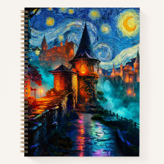 Magical Starry Night Castle Fantasy Writer Notebook