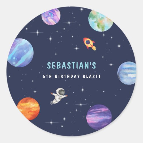 Magical Stars Galaxy Birthday Party Watercolor Classic Round Sticker