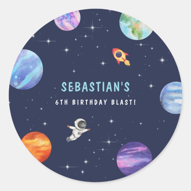 Magical Stars Galaxy Birthday Party Watercolor Classic Round Sticker (Front)