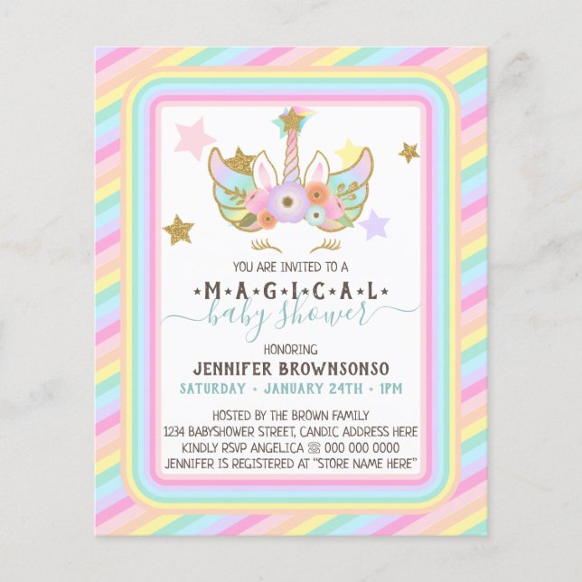 Magical Stars Rainbow Baby Shower Unicorn Invite Flyer (Front)