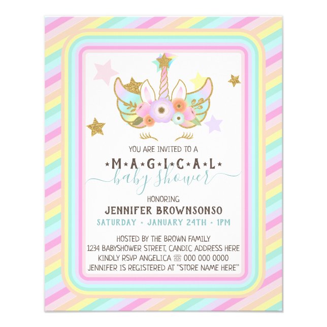 Magical Stars Rainbow Baby Shower Unicorn Invite Flyer (Front)