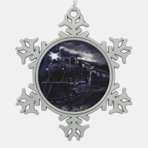 Magical Steam Engine Victorian Train Snowflake Pewter Christmas Ornament