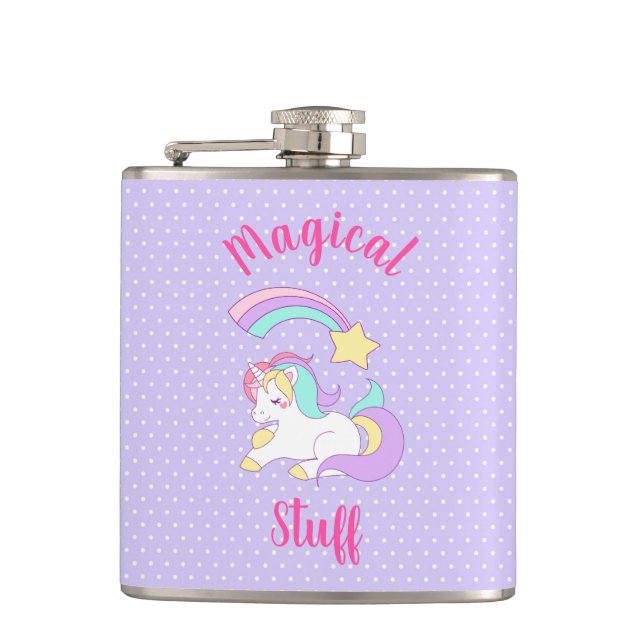 Magical Stuff. Sleeping Unicorn & Shooting Star Hip Flask (Front)
