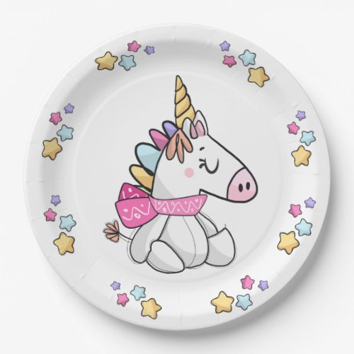 Magical Stuffed Unicorn Birthday Celebration Paper Plates