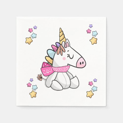 Magical Stuffed Unicorn Birthday Celebration Party Napkins
