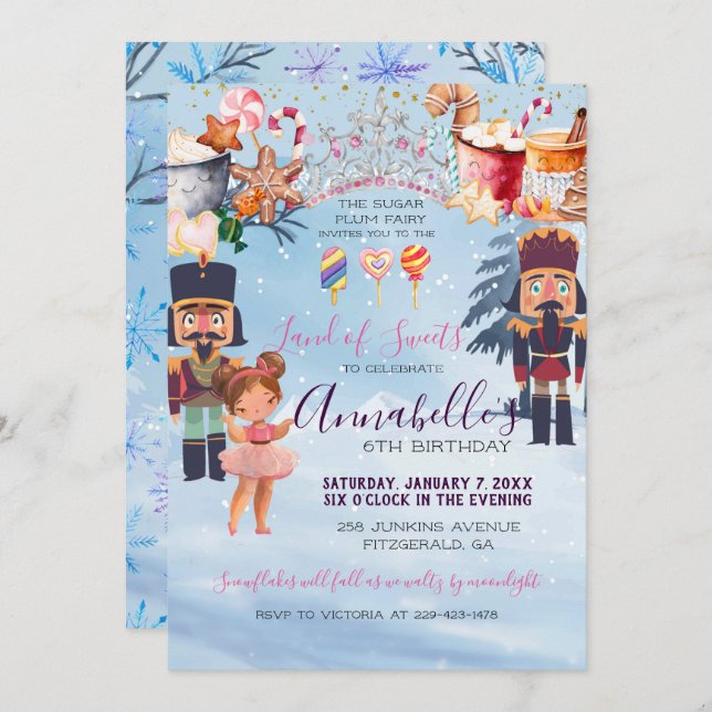Magical Sugar Plum Fairy Nutcracker Birthday Party Invitation (Front/Back)