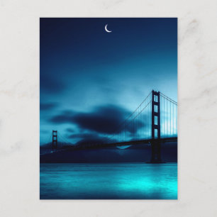 Magical Summer Night with Crescent and Bridge Postcard