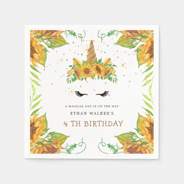 magical sunflower unicorn Birthday Paper Napkins (Front)